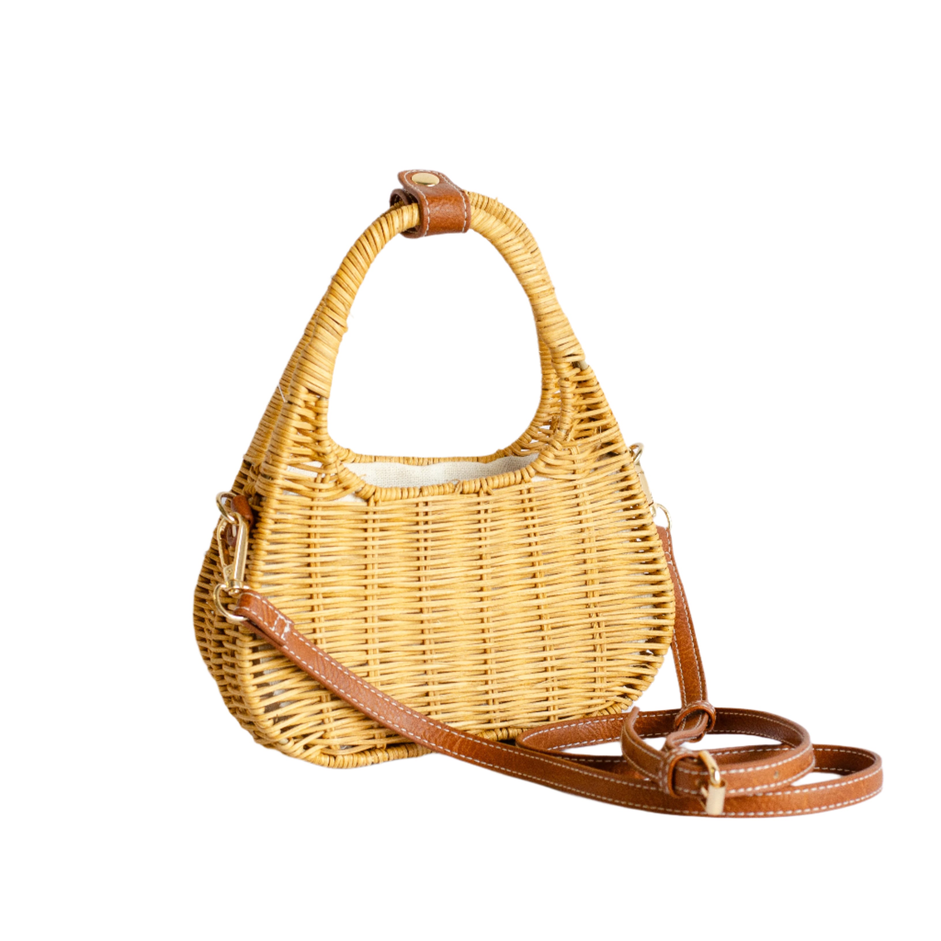 美品 Rattan Plaid Hand Bag Italy 籐 ハンドバッグ Fiji Rattan Bag