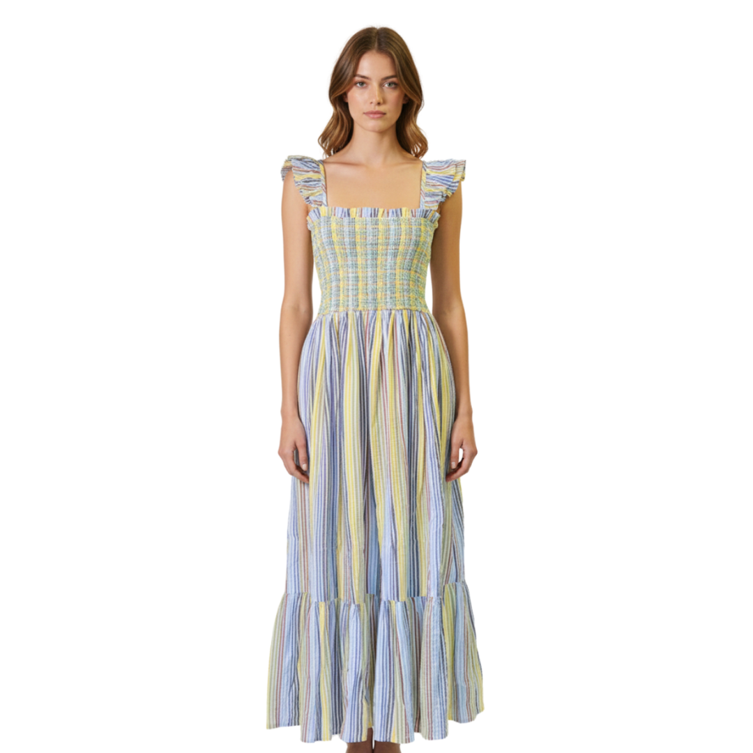 cecile ruffle maxi dress Cecile Dress Bubble Stripe Yellow / X-Small