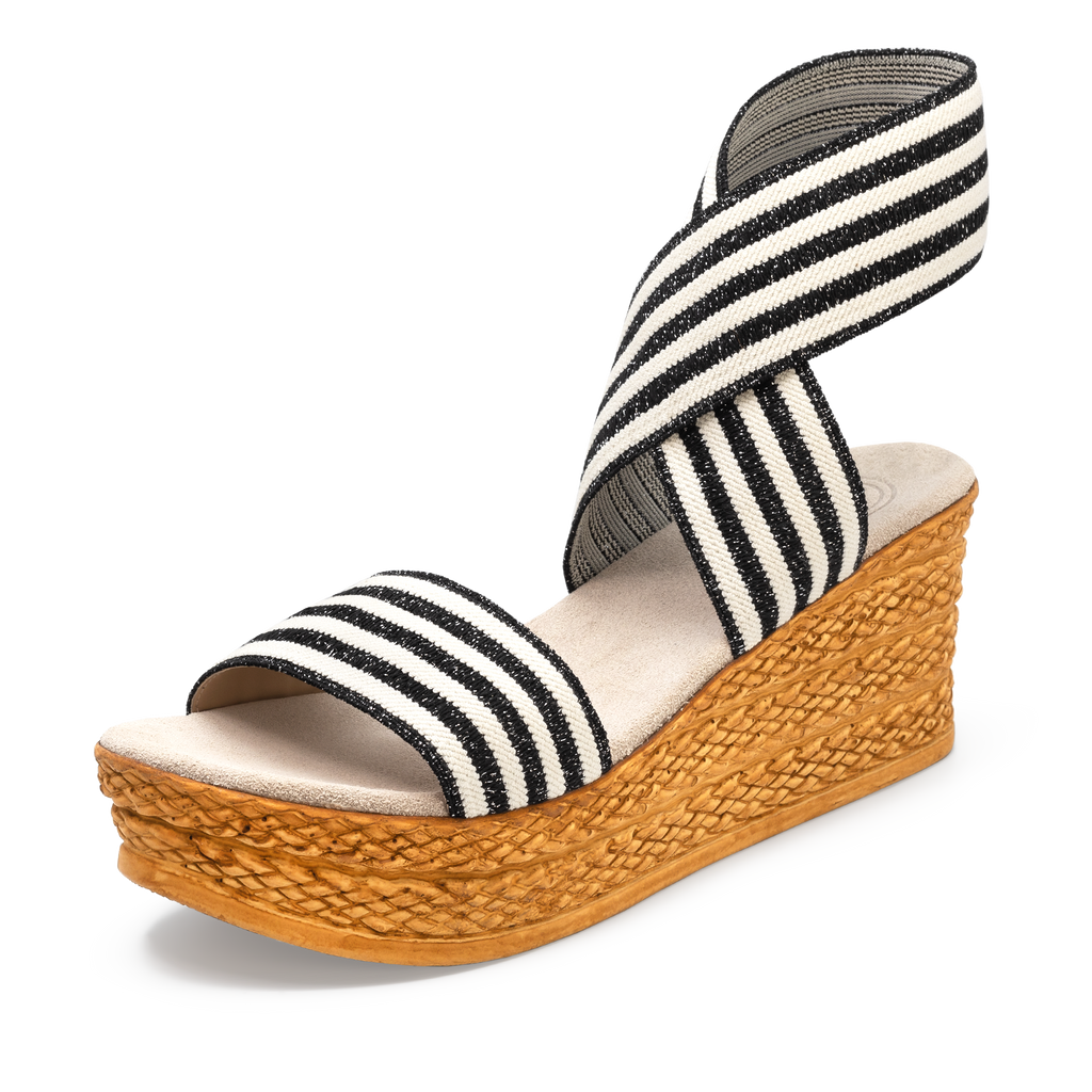 Black and white striped wedges sales