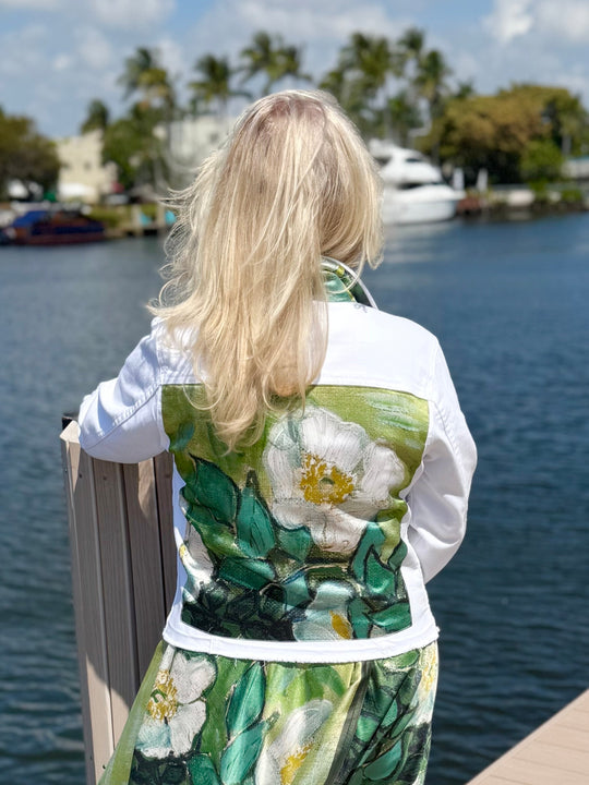 The White Denim Jacket / White Blossom