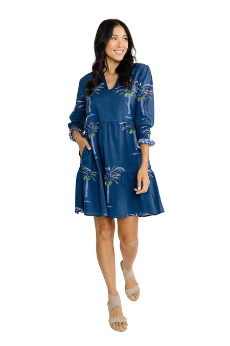 Alexis Dress in Navy Palm