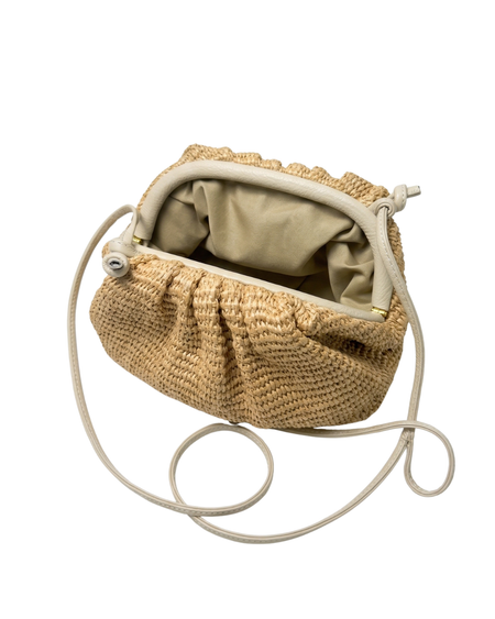 Woven handbag with a strap on a white background | Beige