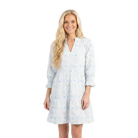 Alexis Tiered Shift Dress with 3/4 Sleeves and Pockets, Coastal Blue / Medium Alexis Tiered Shift Dress with 3/4 Sleeves and Pockets, Coastal Blue / Medium