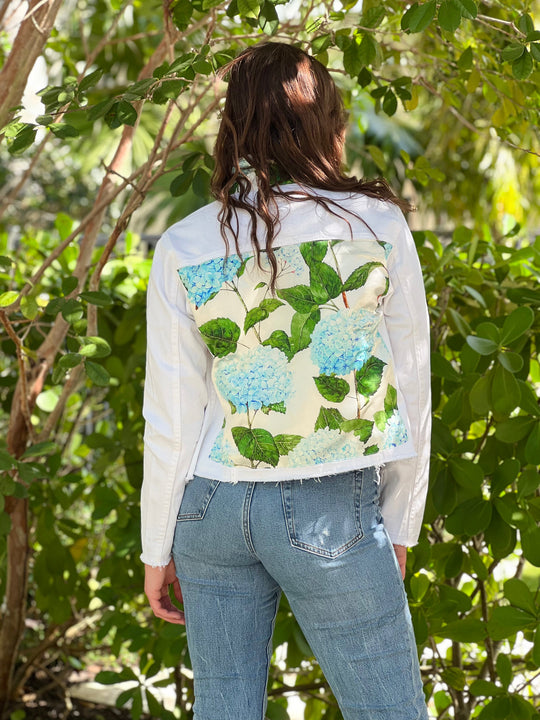 The White Denim Jacket / Blue Hydrangea