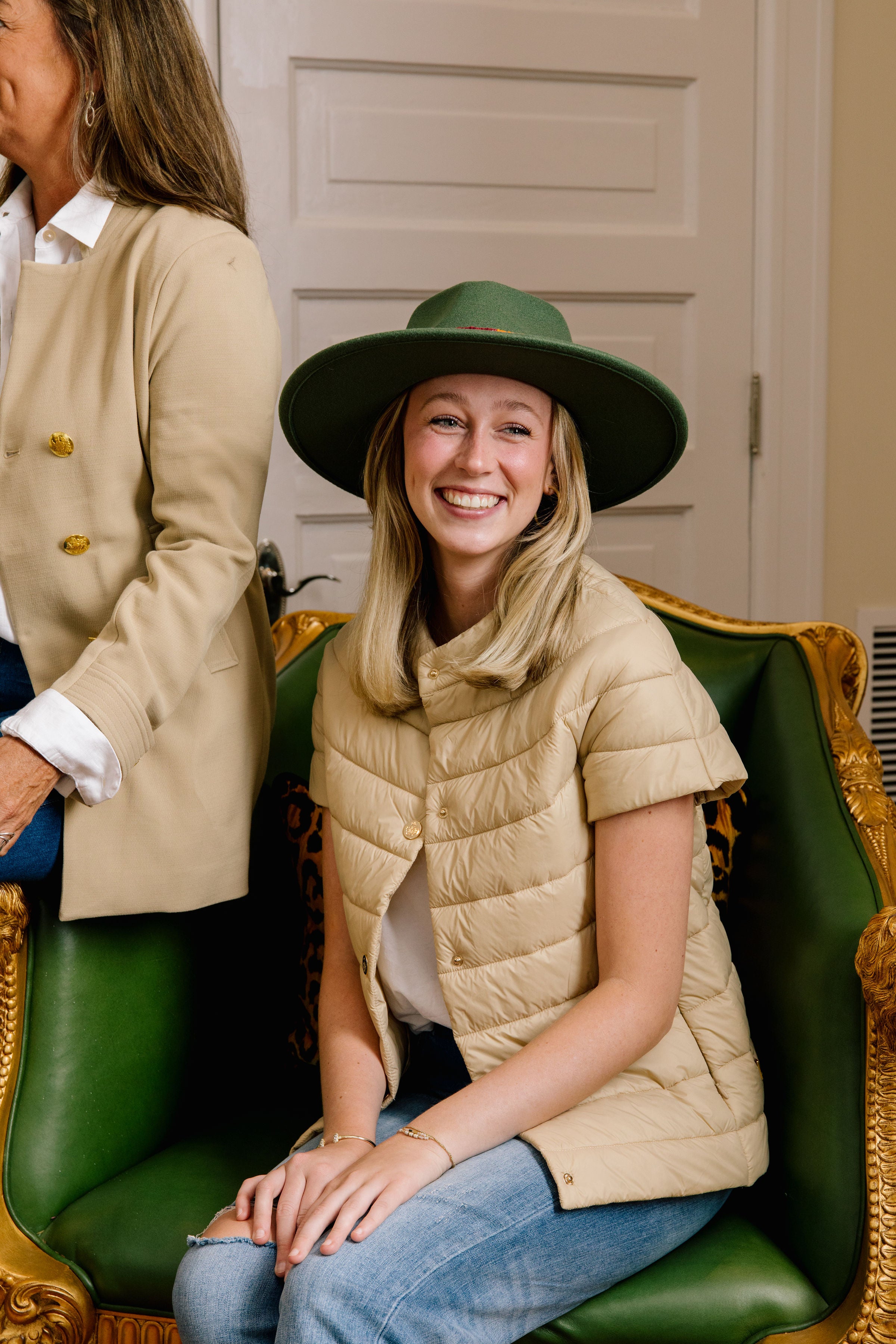 The Audrey Reversible Puffer Vest, Brown + Cream