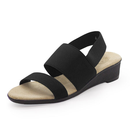 Black strappy fabric sandal wedge | Black